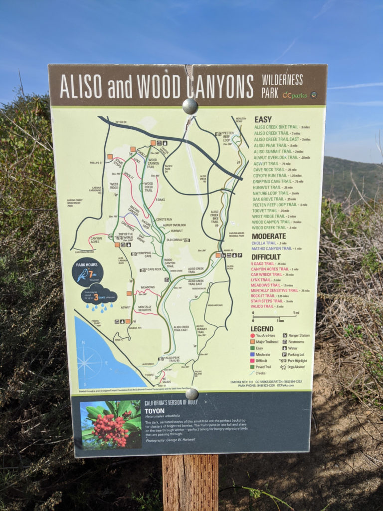 Map posted on a hiking trail in Aliso Viejo