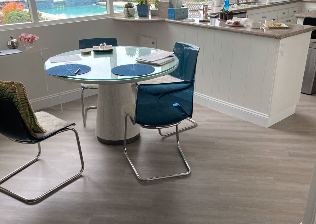 Luxury vinyl flooring installed in dining area