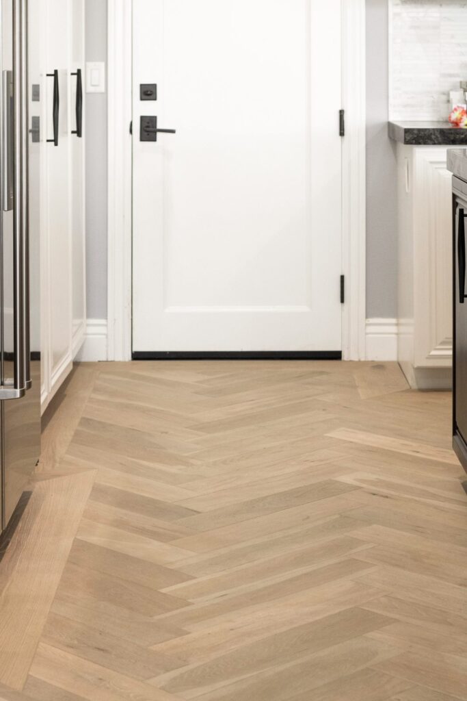 Durable European oak hardwood installed in kitchen