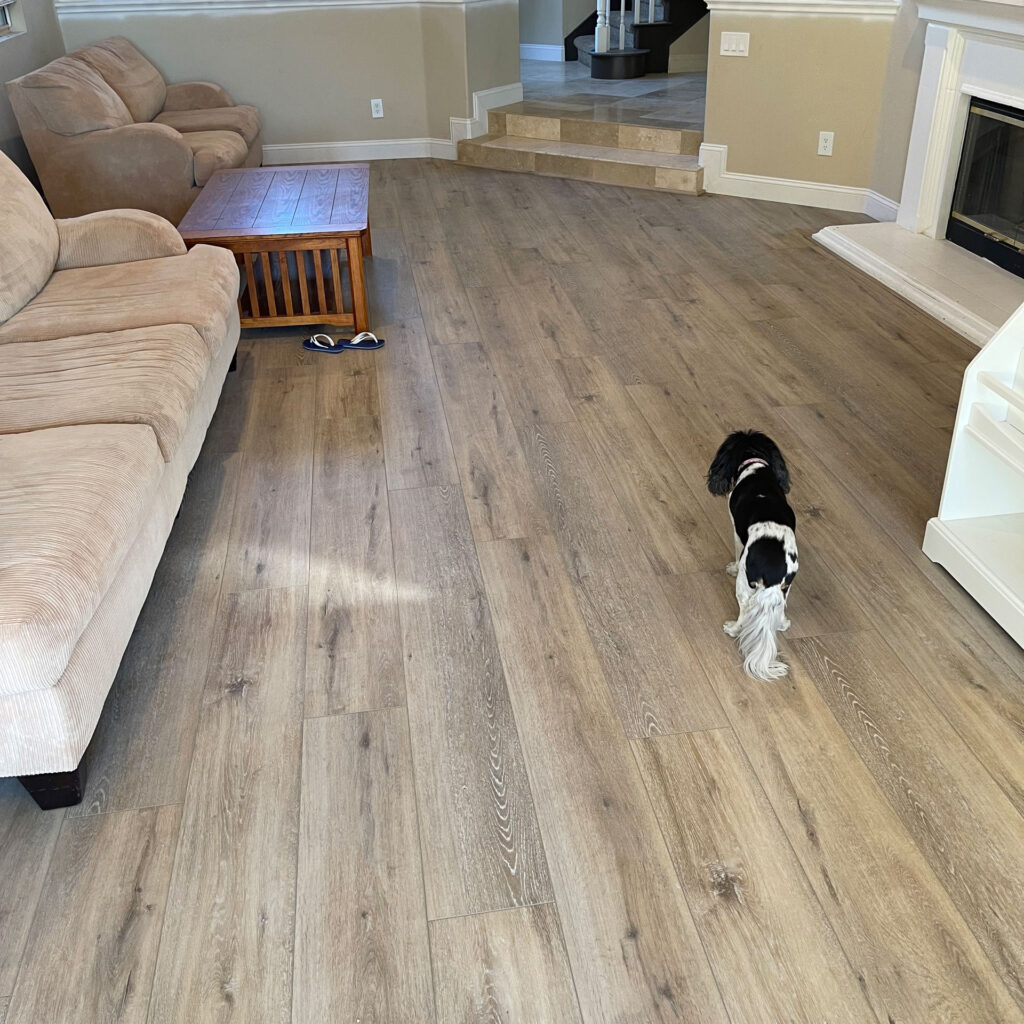 Luxury vinyl plank installed in living-room.