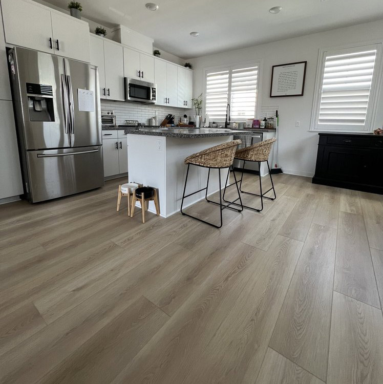 Luxury vinyl 9" plank installed in kitchen