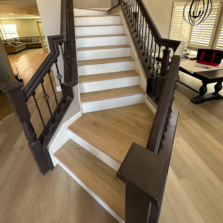 Luxury vinyl plank installed on stairs