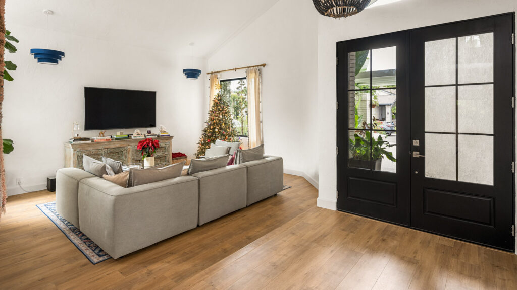 Laminate flooring installed in entry way