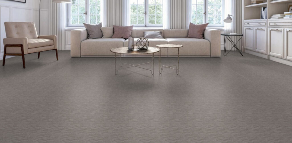Highly skilled carpet installers. Living room with Tarkett Sedona